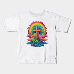 Heaven is a Rainbow - Rainbow Cross and Clouds - LGBT Ally LGBTQIA Pride LGBTQ Love is Love Christian Kids T-Shirt